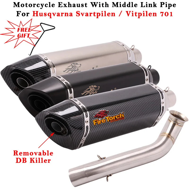 Motorcycle Exhaust Modified Carbon Fiber Muffler Middle Link Pipe BD Killer Escape Slip On For Husqvarna Svartpilen Vitpilen 701