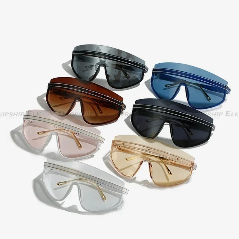 New Goggles Sunglasses Women Men Trendy Luxur One Piece Sunglasses Shield Design Sun Glasses Oversized Rimless Shades UV400