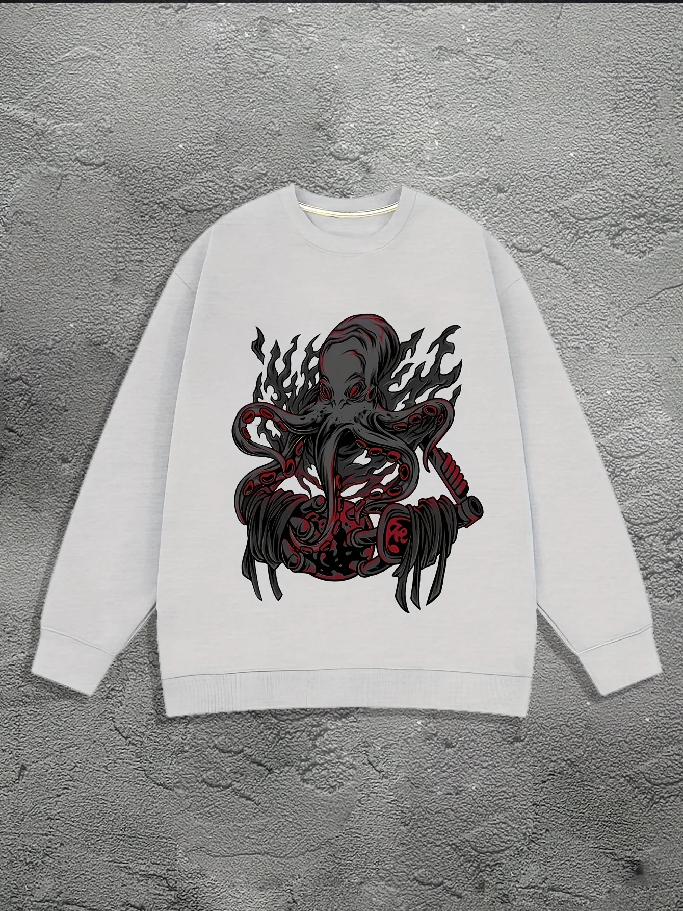 سويت شيرت رجالي برسومات متدرجة باللونين الأخضر والأسود مستوحى من الطراز القديم - طباعة على الوجهين 250 جرام، أكمام طويلة