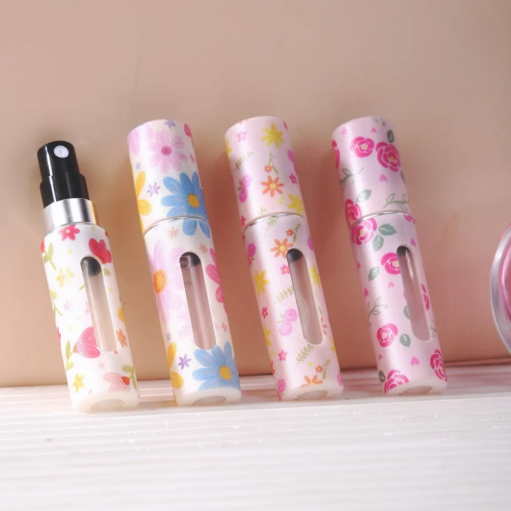 

Fashion 5ML Mini Perfume Bottle Empty Floral Perfume Atomizer Bottle Refillable Leak-proof Spray Rotating Bottle for Women