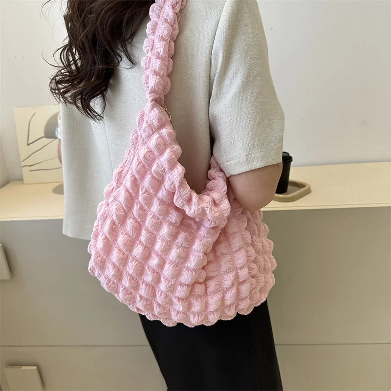 Cloud Ruched Crossbody Bags, Aesthetic Nylon Shoulder Bag,Fashion Bubble Ruched Hobo Bag