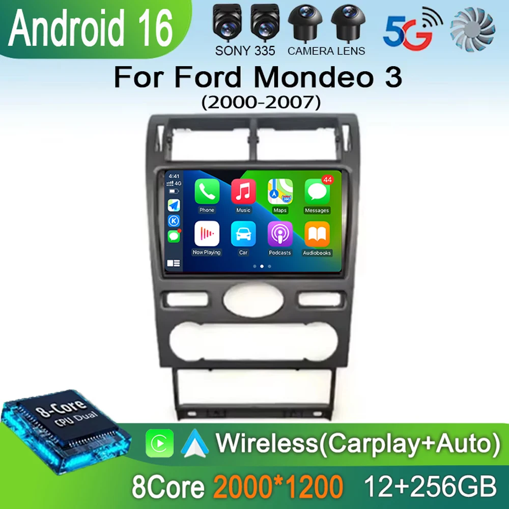 

Автомагнитола Android 16 для Ford Mondeo 3 2000-2007 с Carplay, мультимедийный видеоплеер, навигация, стерео, GPS, Android Auto, охлаждение, DSP