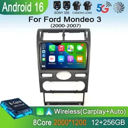 Android 16 Car Radio For Ford Mondeo 3 2000 -2007 Carplay Multimedia Video Player Navigation Stereo GPS Android Auto Cooling DSP