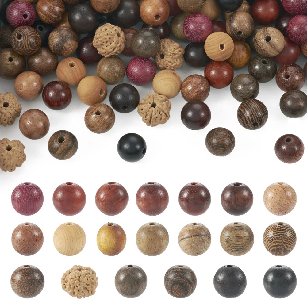 

200Pcs 8~9mm Round Wood Beads Dyed & Undyed Wooden Loose Craft Beads for DIY Crafting Bracelet Jewelry Making Macrame Decoration