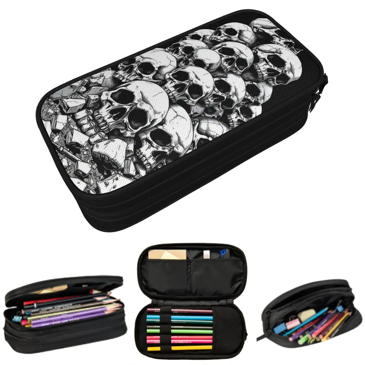 

Black And White Skull Pattern Pencil Case for Students School Pen Box Pencil Bag Stationery Supplies Pen Holder Bag