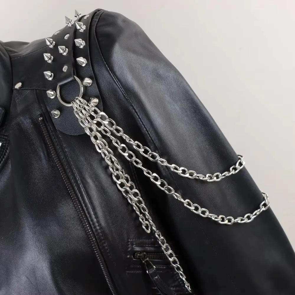 

Винтажные кожаные наплечные накладки в стиле панк с металлическими погонами, цепями, кистями и заклепками, унисекс