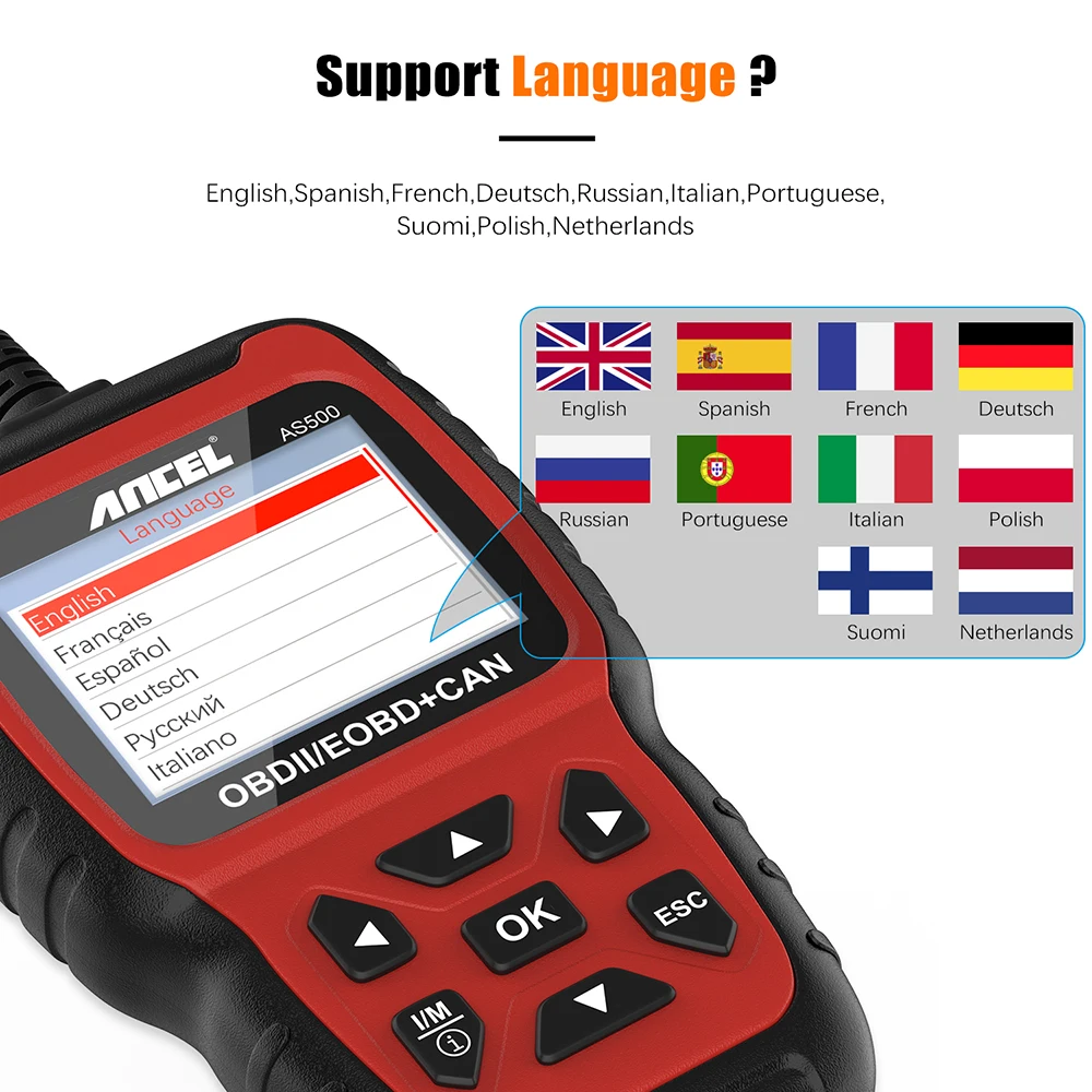 ANCEL AS500 OBD2 Scanner Engine Code Reader Engine Check Turn off Engine Light Full OBD2 Function Diagnostic Tool