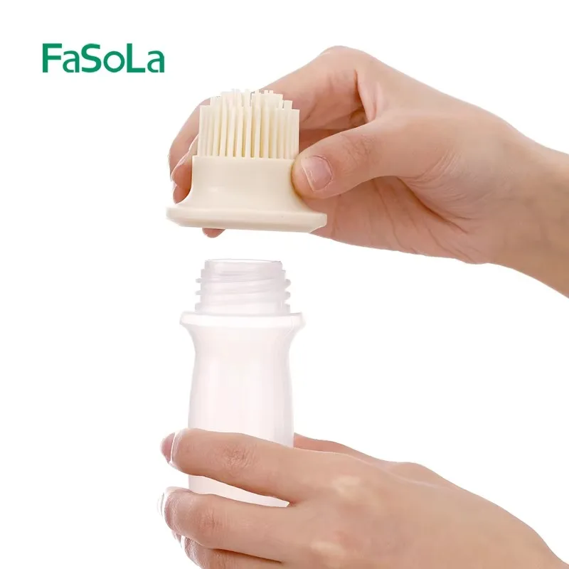 FaSoLa Silicone Oil Bottle Brush with Lid BBQ Oil Cruet Spice Organizer Ketchup Sauce Jars Kitchen Drip Oil Dispenser Supplies