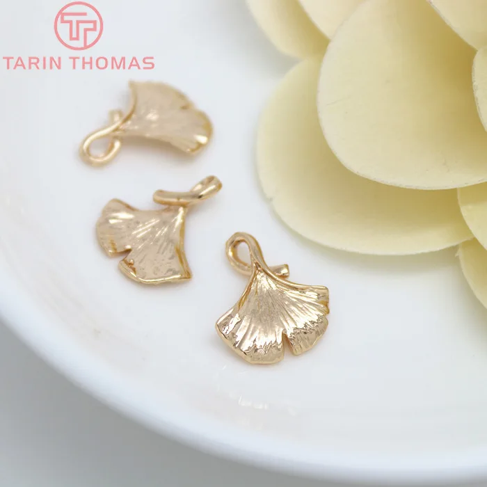 (672)6PCS 14x16MM 24K Gold Color Plated Brass Ginkgo Leaves tree leafs Charms High Quality Diy Jewelry Accessories