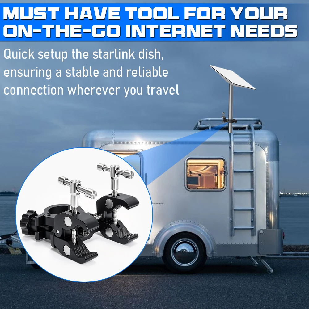 1pc Aluminium Starlink RV Mount Bracket,Adjustable No-Drill Clamp for RV Ladder,Roof Rack & Railing | Fit Truck, Van,Yacht,Boat
