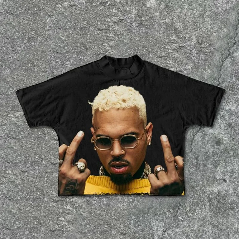 

Fashion Rapper Graphics Print Casual Cropped T-Shirts Men Y2K Summer Short Sleeves Vintage Oversize Tshirt Streetwear Women Tops
