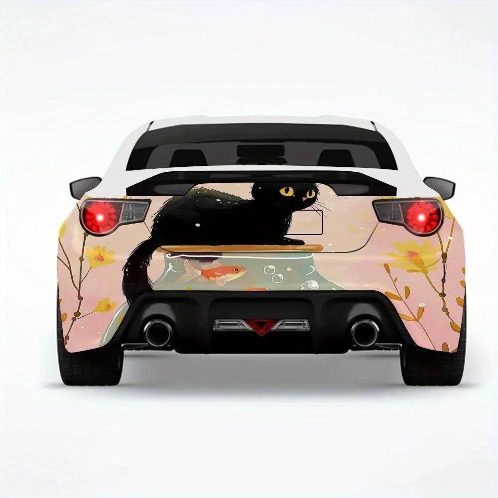 

Черный кот на аквариуме, автомобильная наклейка, виниловая наклейка на заднюю часть автомобиля, водонепроницаемые самоклеящиеся виниловые наклейки для хвоста и бампера автомобиля, D
