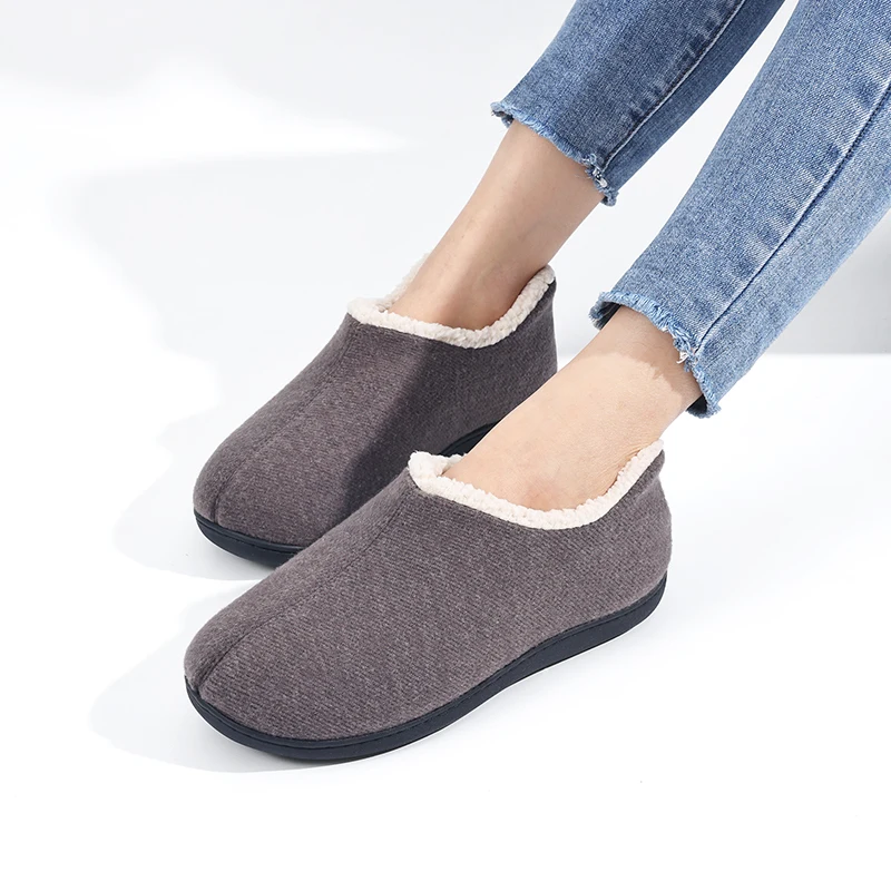Shevalues Damen Winter Baumwollschuhe Warme Fleece-Gefütterte Indoor-Outdoor Fell-Hausschuhe Rutschfeste Gummisohlen Herren Flauschige Hausschuhe – Detail 13