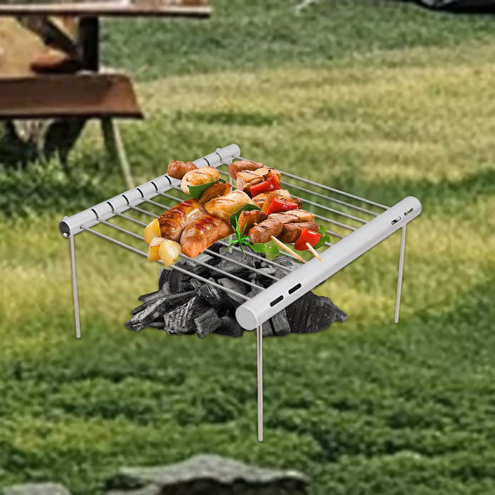 Removable Stove Stand Stainless Steel Multifunction Stable Assembly Grill Rack for Camping Barbecue Backpacking Fishing Picnic