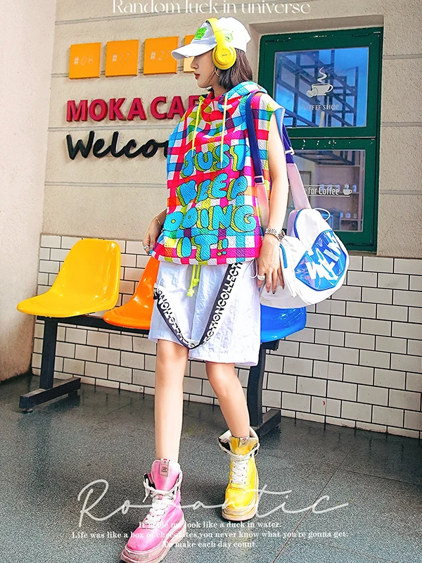 White Black Letter Belt Casual Shorts Spring and Summer New Contrasting Colors Trendy Brand Simple Loose Beach Pants Women