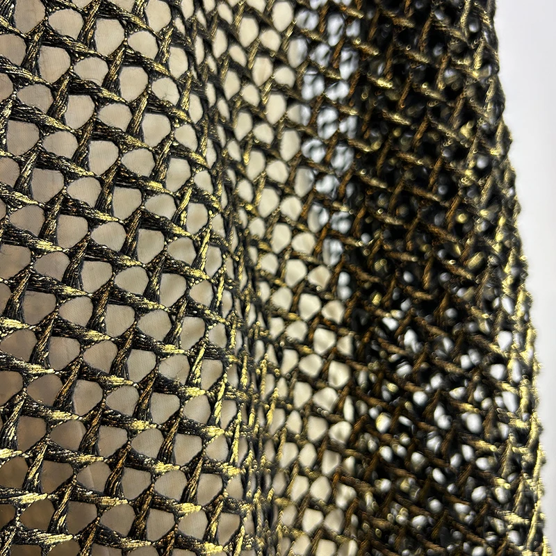 

Metallic Interwoven Mesh Knit Fabric Shiny 3D Texture Fashion Designer Fabric For Diy Blouse Sweater Shawl Stage Background