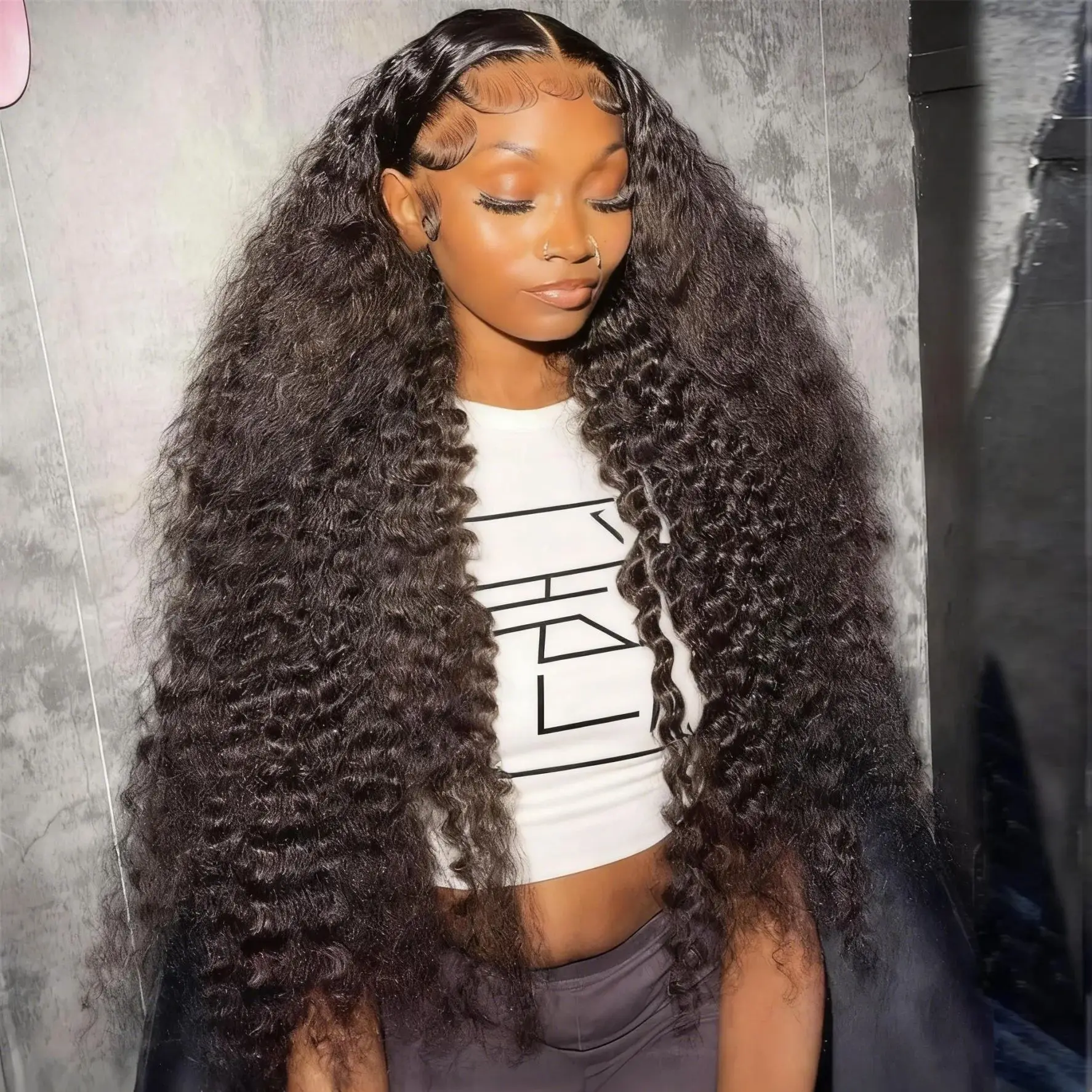 

40 46 дюймов 13x6 HD Прозрачный парик из натуральных волос на кружеве для чернокожих женщин Вьющийся парик Предварительно выщипанные глубокие волны Волнистые фронтальные парики