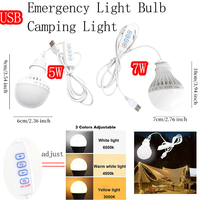 DC5V Led Camping Light 5W/7W Usb Emergency Bulb 3-color Dimmable Hanging Tent Light Barbecue Fishing Repair Outdoor Equipment