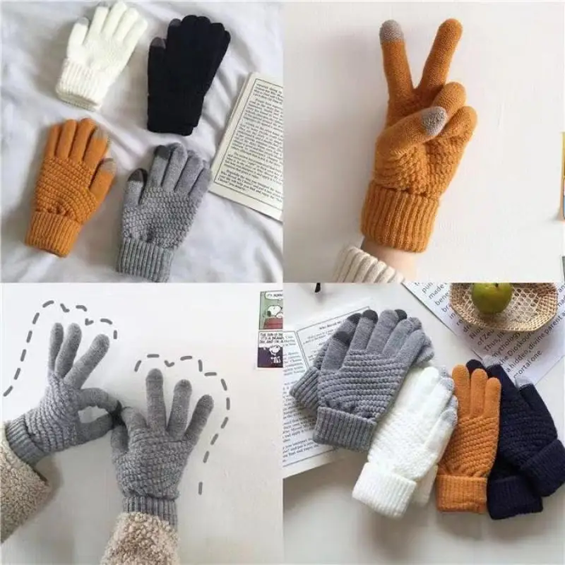 2/1 paar Frauen Männer Warme Winter Touchscreen Handschuhe Stretch Klassische Stricken Fäustlinge Wolle Voll Finger Outdoor Radfahren fahren Handschuh