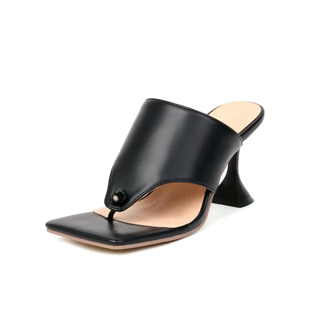 New Arrival Ladies Flip‑Flop Mule Sandals High Heel Slip On Heeled Slippers for Women Black White Available Plus size 46 H208-6