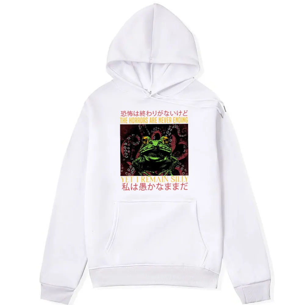 The Horror Japanese Weird Frog Funny Hooded Sweatshirts Men Women Fashion Casual Oversized Harajuku Pullover Long-sleeved hoodie