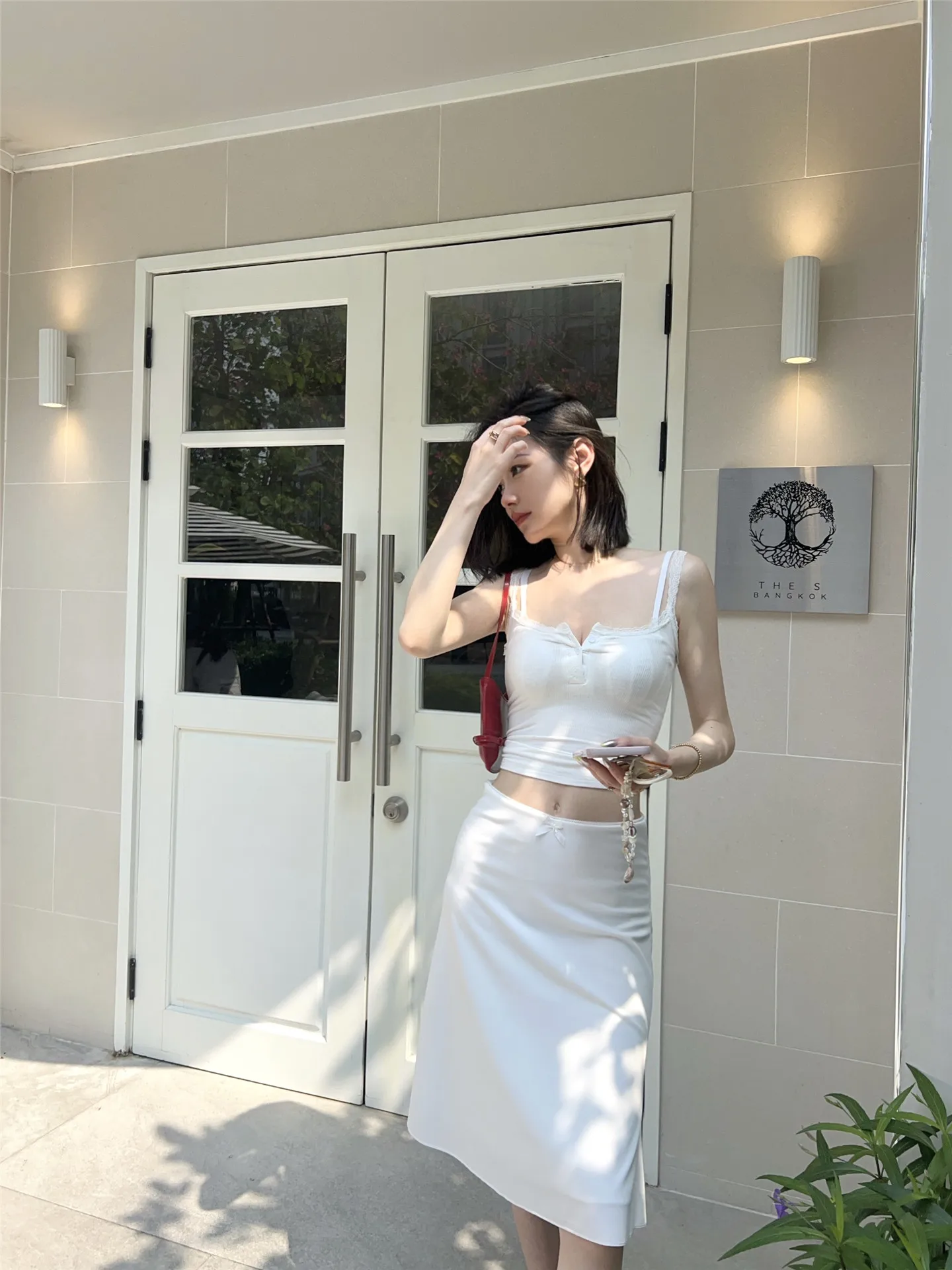 

White High Waist f Skirt Tiger Riding Lion Versatile French Sle Teen Girl Busin Ci Commute Casual Date Skirt