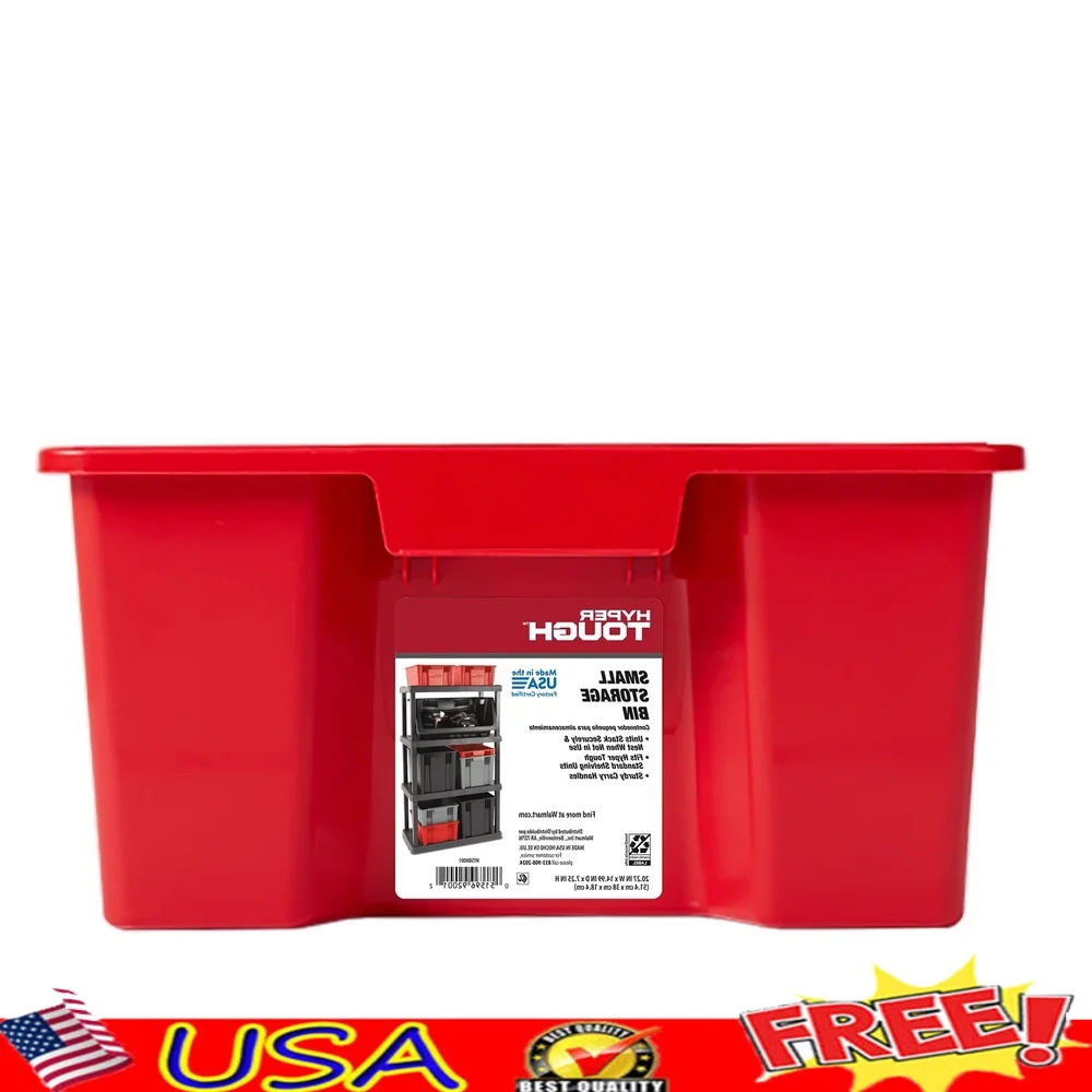 Contenedor de almacenamiento de plástico apilable Organización de anidación de garaje Almacenamiento vertical Asas duraderas Uso comercial 14,7 galones Rojo