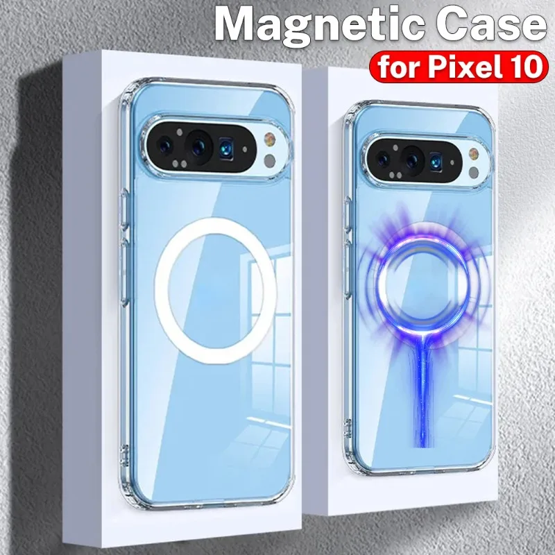 Google Pixel 10 Pro XL用クリアマグネットケース、スリムクリスタル耐衝撃保護ケース、Google Pixel10 Pro XLカバーPCシェル