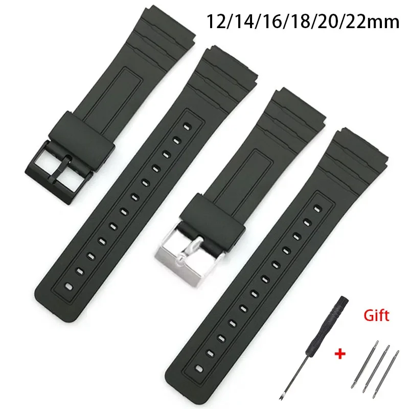 Силиконовый ремешок для часов Casio 12 мм 14 мм 16 мм 18 мм 20 мм 22 мм для спортивного браслета SGW400 F91W F84 F105/108/A158/168 AE1200/1300
