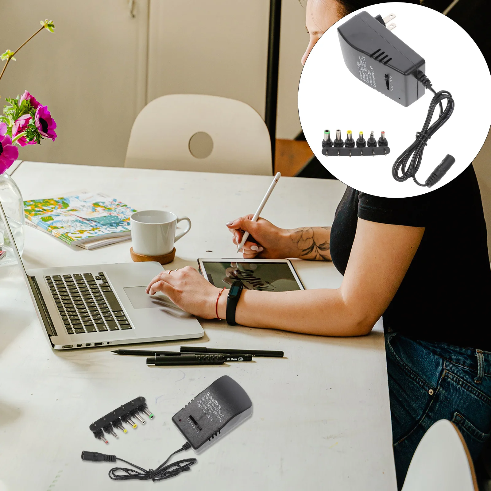 

1Set Universal Adjustable Power Adapter Pc Converter Plastic Housing Power Supply for Mobile Router LED Speaker Scanner