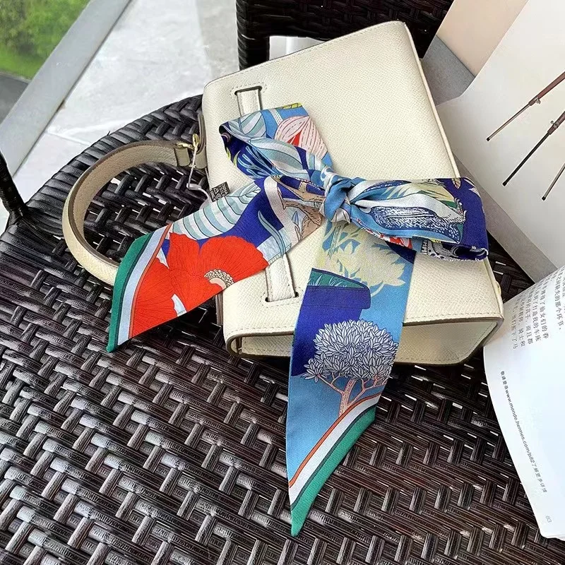 Ladies 100% Silk Neck Scarf Small Real Silk Ribbon Ring Scarfs Womens Fashion Headband Hairband Bag Handle Scarfs 85x5cm