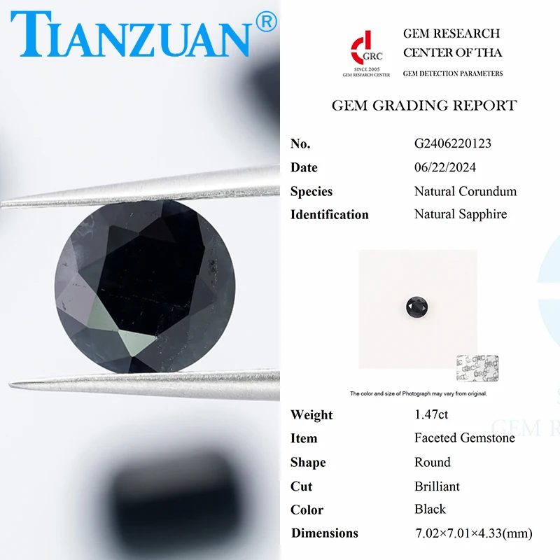 Black Color Natural Sapphire Round Shape Brilliant Cut Loose Gem Stone with GRC Certificate