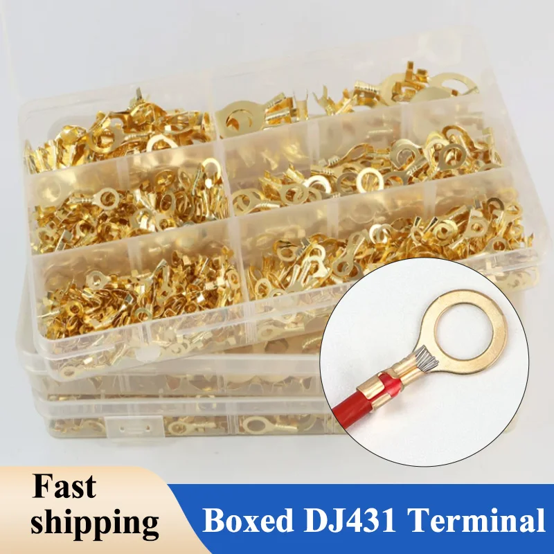 DJ431 Lugs Terminals M3/M4/M5/M6/M8/M10 Boxed Round Terminal Block O-type Cold-Pressed Copper Tab Wiring Nose Combination Sets