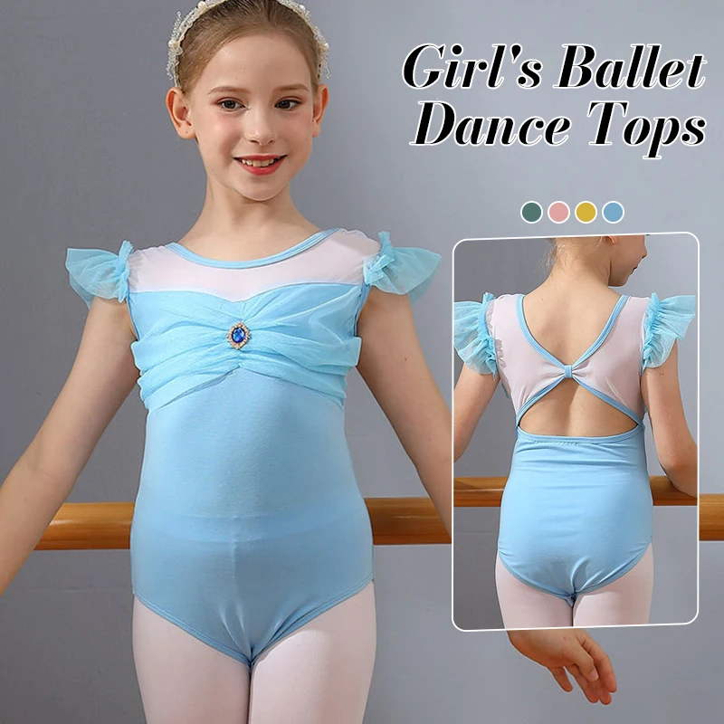 

Girls Flying Sleeve Practice Leotards Student Stage Performance Clothes Kids Ballet Dance Gymnastics Skating Wear Bodysuit