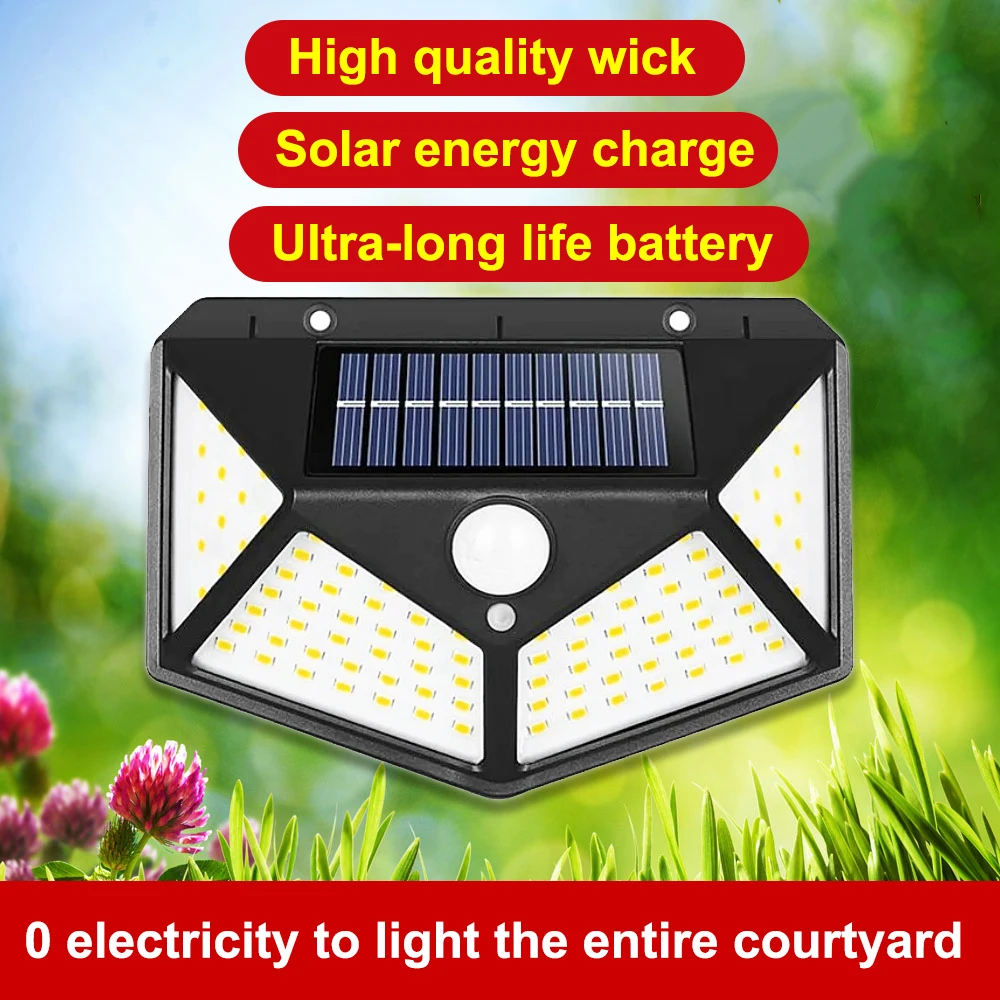 100Led Solar Wall Lamp Human Body Sensing Wall Lamp Courtyard Garden Park Outdoor Wall Lamp Street Lamp Decorative Lamp