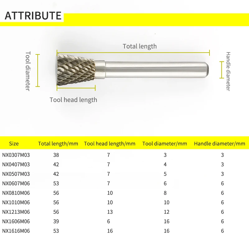 1pcs N-Type double-groove Inverted Cone Shape Alloy Rotary File Hard Metal Grinding Head Milling Cutter Tungsten Wood Carving