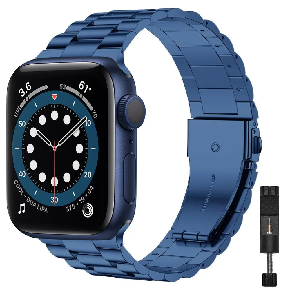 

For apple watch 6 44mm 40mm band series 4 5 se link bracelet for iwatch 3 42mm 38mm strap Stainless Steel upgraded adapter bands