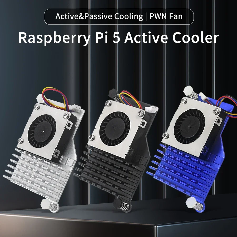 

PWM Speed Adjustable Aluminum Heatsink Cooler with Active Fans Fan Cooling Radiator for Raspberry Pi 5 RPI 5 Active Cooler