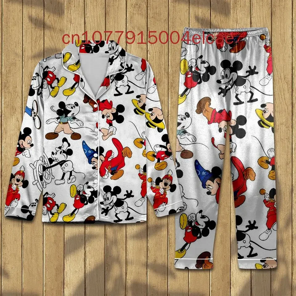 Disney Minnie Mickey Mouse Christmas Pajama Set 3D Printed Casual Men\'s and Women\'s Long Sleeved Shirt Pajama Set