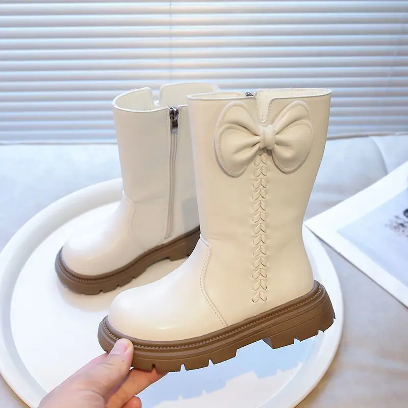 

Girls Mid Calf Leather Boots Autumn Winter 2026 New Long Boots for Baby Girl Princess Style Versatile