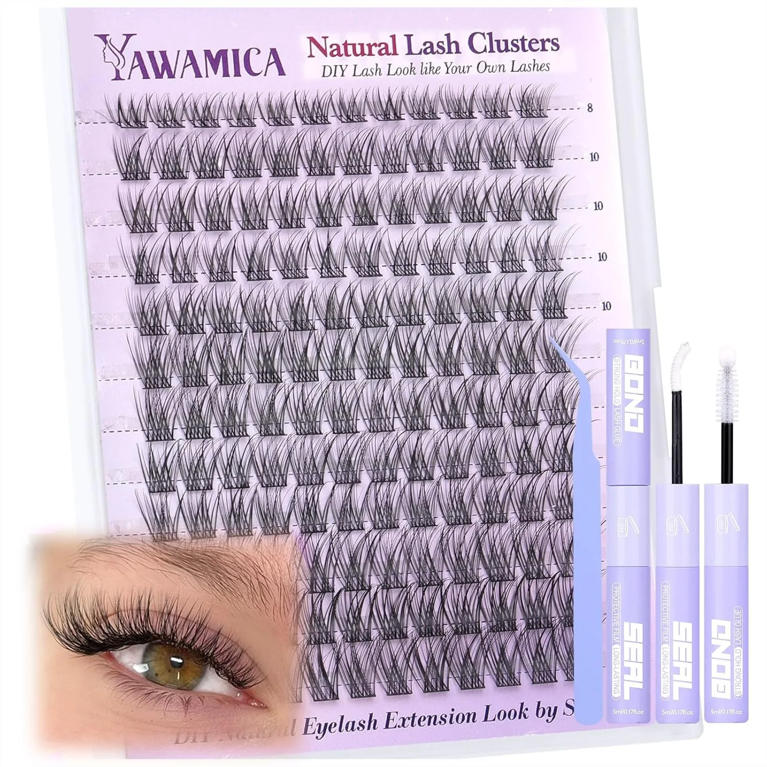 

Lash Clusters Kit Natural Eyelash Extensions 8-14mm C Curly Wispy Individual Lashes with Waterproof Bond & Seal Tweezers DIY