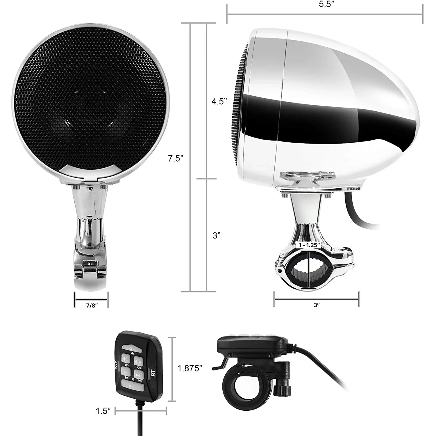 防水オートバイスピーカーフォン,4スピーカー,4.5インチ,Bluetooth,ステレオオーディオシステム,内蔵1200Wアンプ,USB, AUX