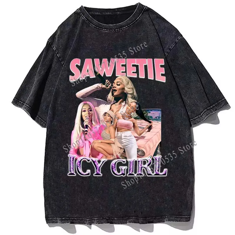 Saweetie Graphic Tshirt Hip Hop Singer Printed T-shirt Vintage Cotton Loose Oversize TShirt Men Casual Short Sleeves Tees Tops