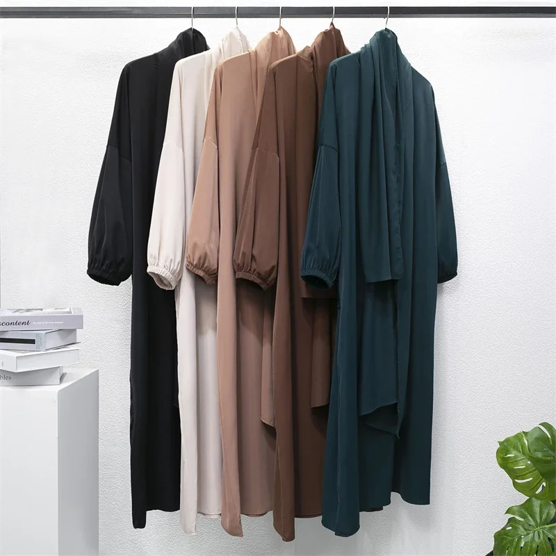 Muslim Abayas One-piece Prayer Dress Hooded Smocking Sleeve Islamic Clothing Women Jilbab Dubai Saudi Robe Turkish Modesty