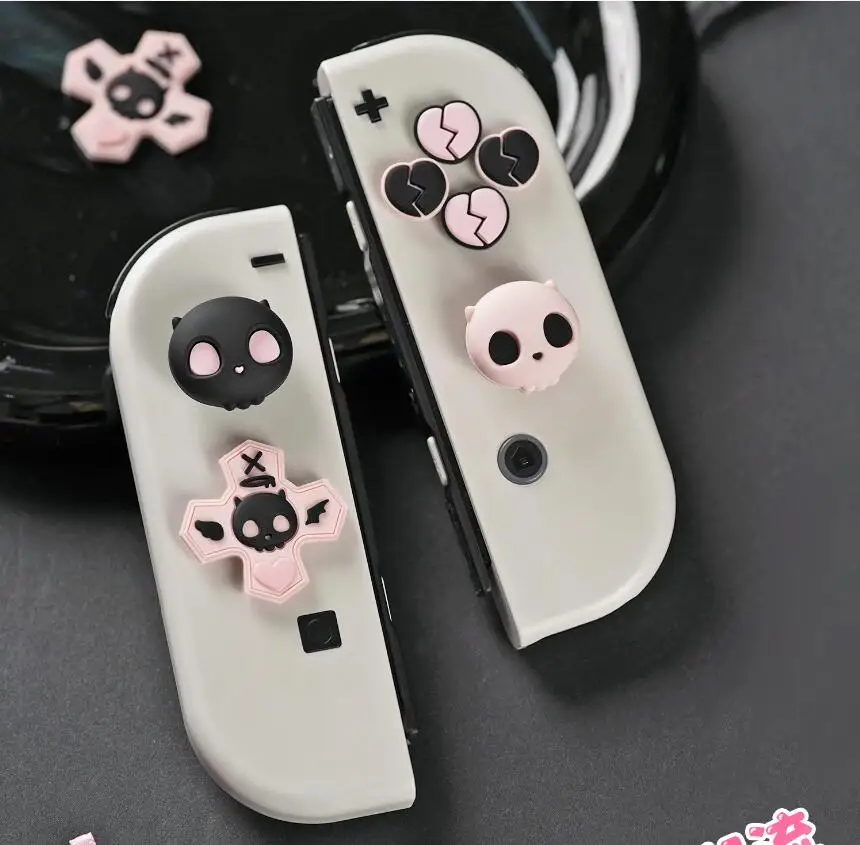 Funda de silicona suave con forma de calavera para interruptor, pegatina con forma de D, botón cruzado, botón ABXY, Oled, NS, Joy-con, Thumb Stick, tapa de agarre