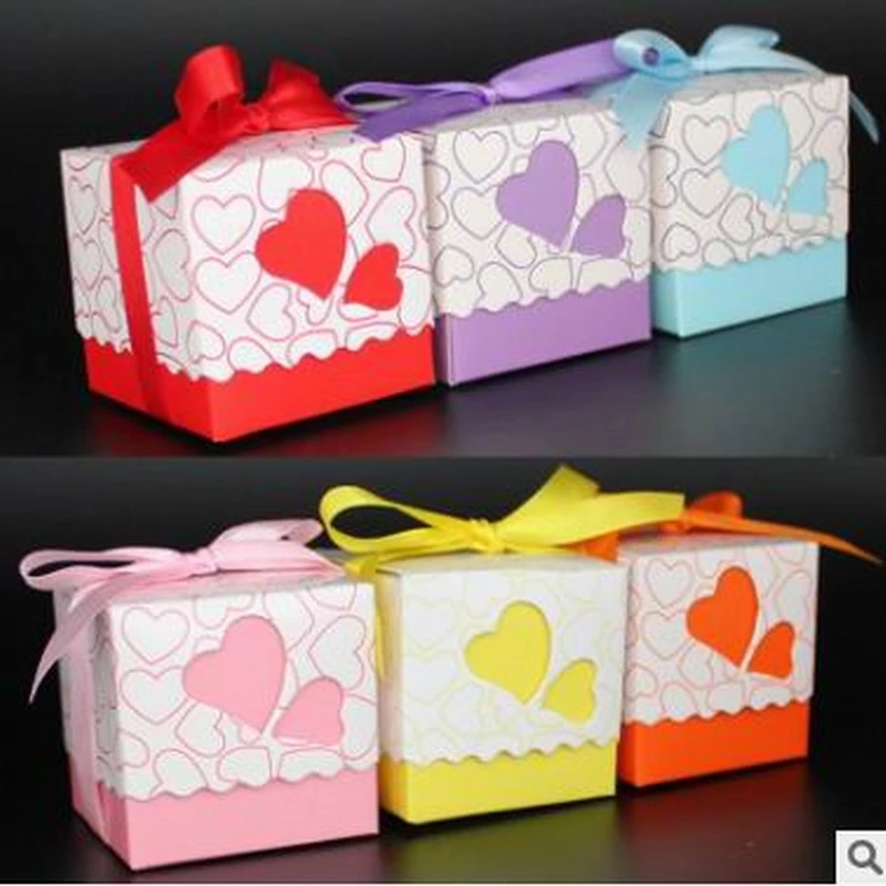 10pcs love hearts wedding candy box marriage charm shower favor candy boxes wedding party gift hold bag with ribbon