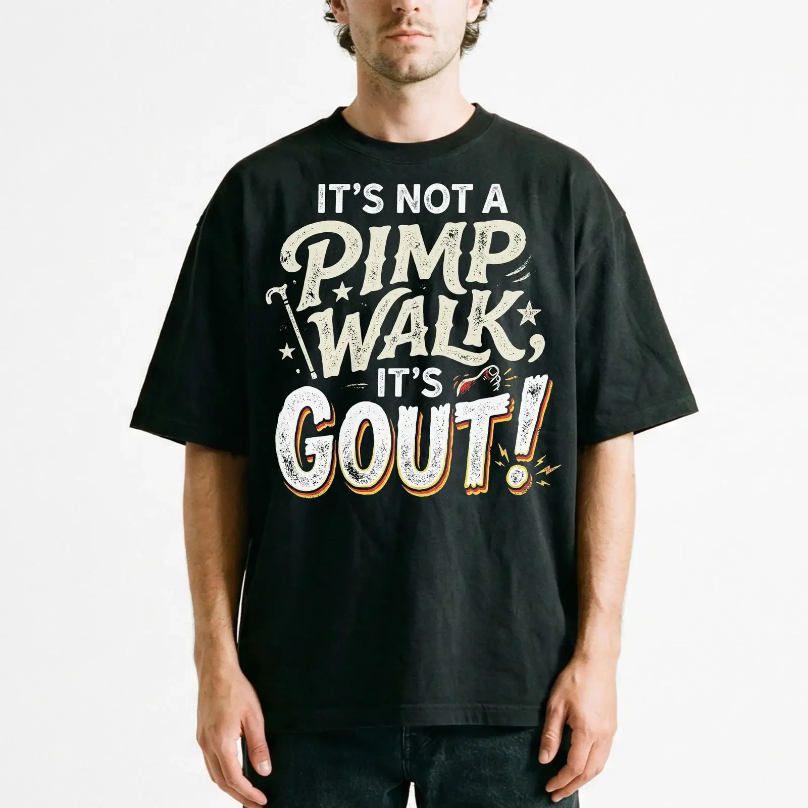 Vintage Pimp Walk Gout Joke Retro Funny Sarcastic Humor T Shirt Medical  vintage Washed Comfortable Top For Everyday Wear homme
