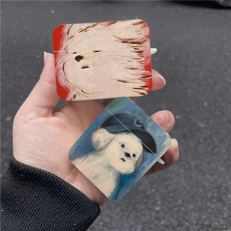

Cute Oil Painting Dog Earphone Case For Apple AirPods 4 3rd 2 Pro2 Shockproof Hard Cover For Airpod 1 3 Protective Shell Fundas