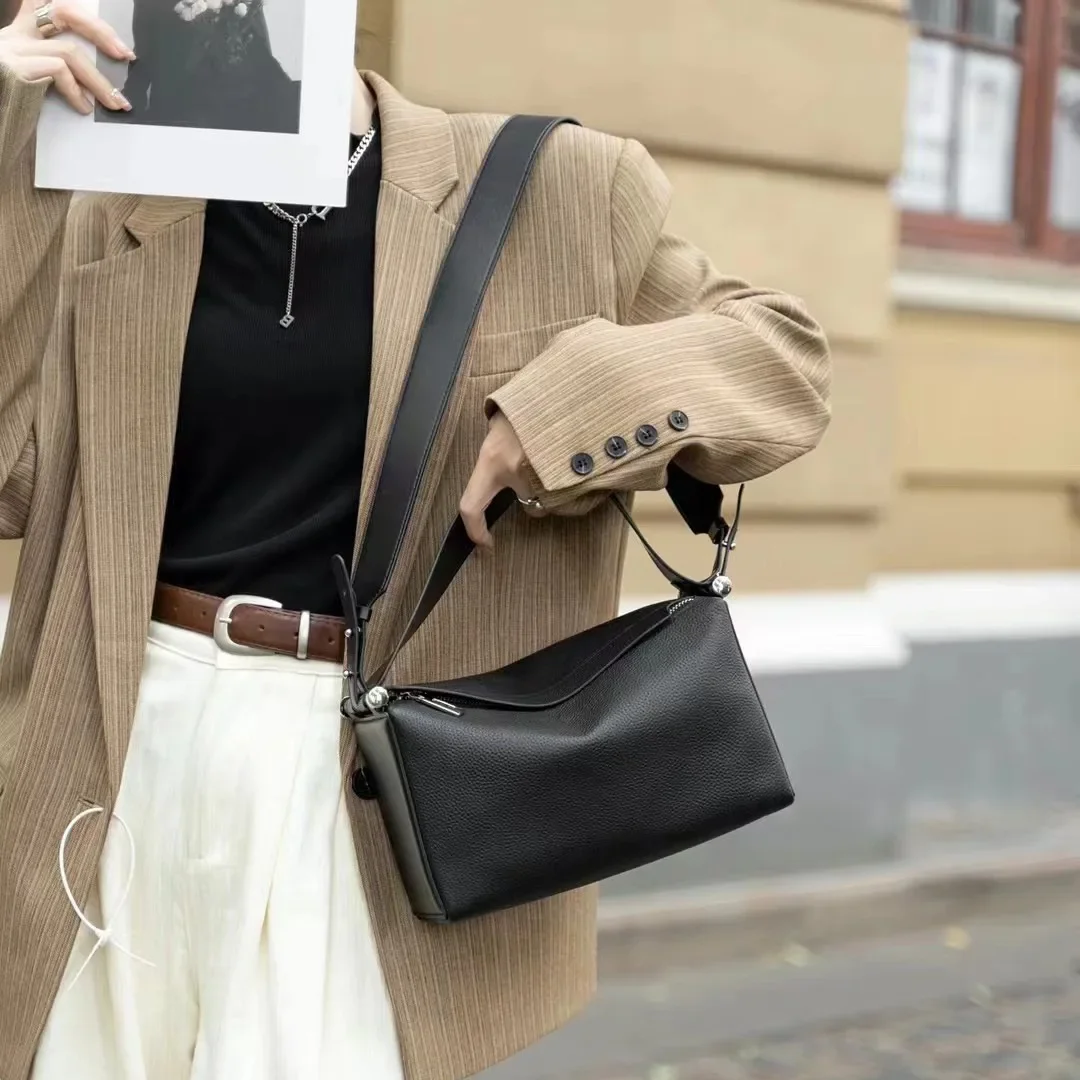 Head Layer Cowhide Armpit Bag Female 2025 New Fashion Genuine Leather Women Shoulder Crossbody Boston Pillow Bag image 3