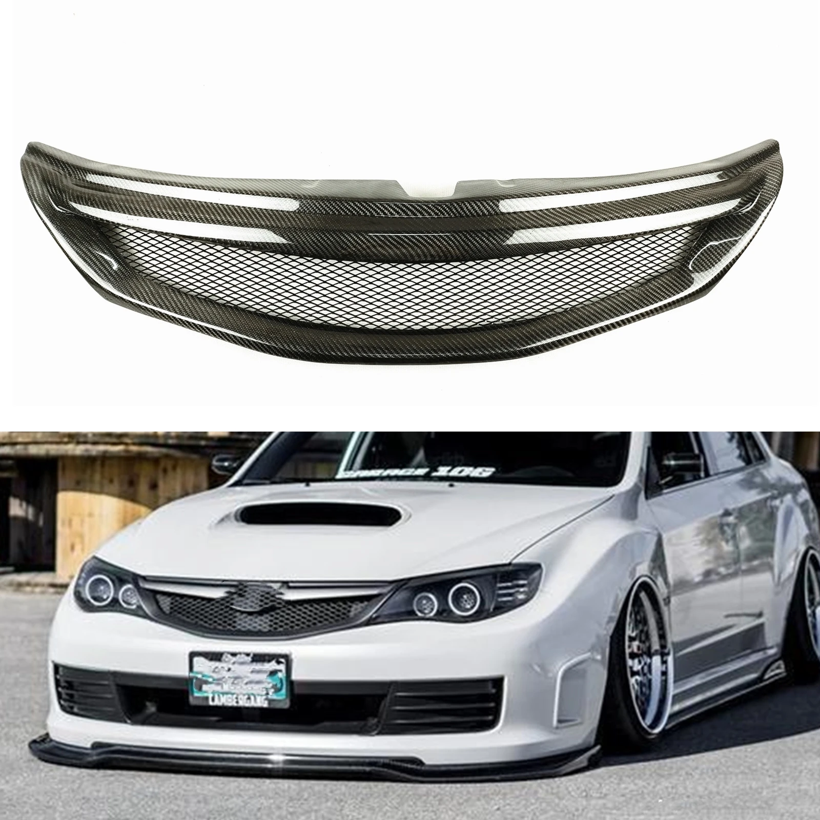 

Front Grille Grill For Subaru Impreza WRX STi 10th 2008 2009 2010 2011 Carbon Fiber Honeycomb Style Upper Bumper Hood Mesh Grid